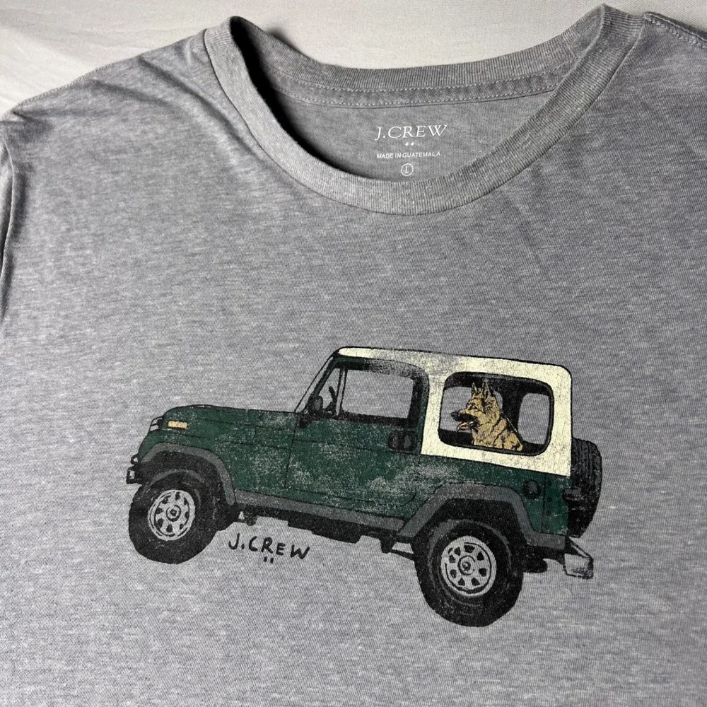 J.Crew Mens Graphic Tee Grey Heather Off-Road SUV Dog German Shepherd Large L